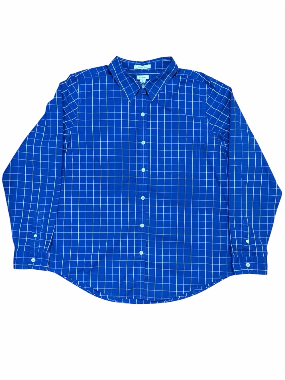 L.L. Bean Wrinkle Free Royal Blue Windowpane Button-Down Shirt Men sz. L